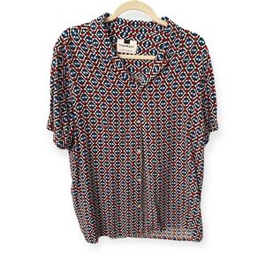 Topman Shirt Geometric Print Button  Men’s Large – Retro Short Sleeve